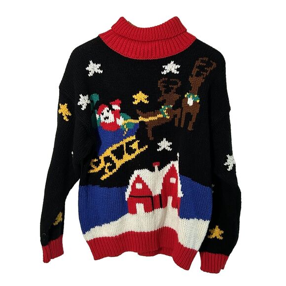 Amanda Smith Sweaters - Vintage Christmas Sweater Size Medium Amanda Smith Turtleneck Santa Reindeer